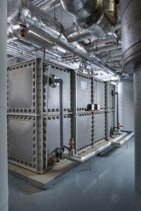 An image of a water storage tank at Carmelite House London holding potable water